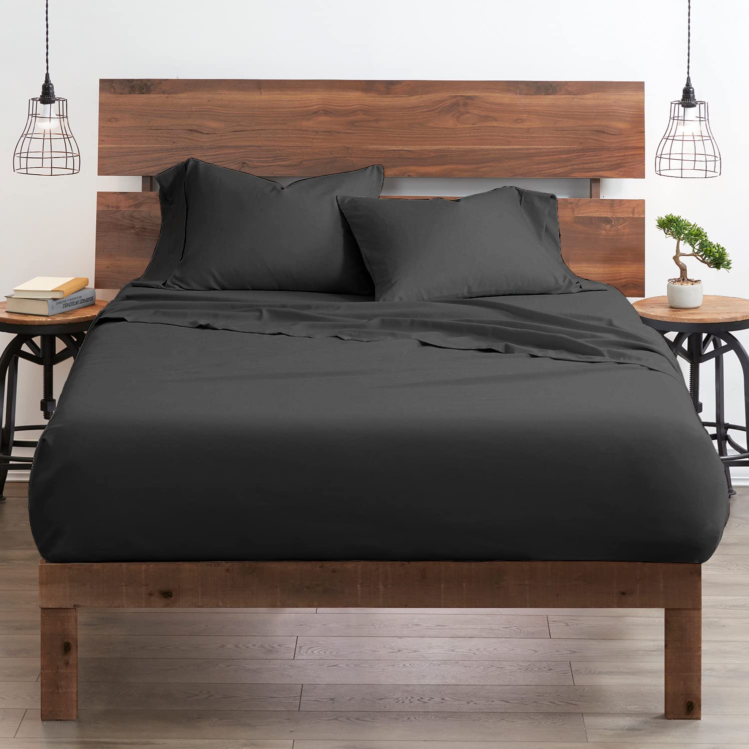 100% Certified Giza Cotton Pillowcase & Sheet Set - Queen Size, Soft Sateen Weave, Breathable Egyptian Cotton, Fits Up to 18-Inch Deep Pocket Mattress, Dark Grey - Perfect for Luxury Bedroom & Hotel Style Comfort