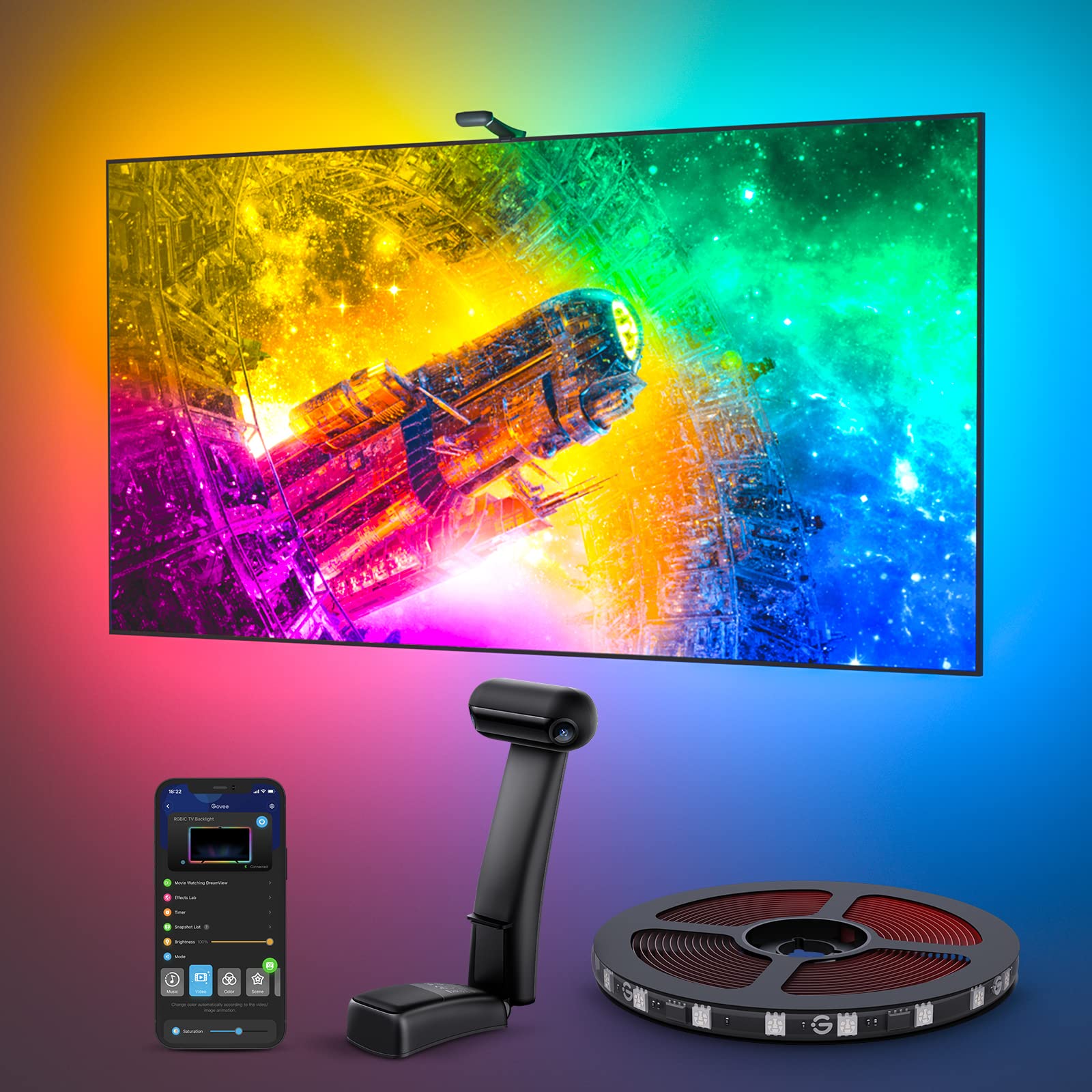 Govee Envisual T2 Dual Camera RGBIC Wi-Fi LED TV Backlight Strip - 3.6M Smart App Controlled Lights for 55-65 Inch Ultra-Thin TVs | Music Sync & Double Strip Beads | Perfect for Home Theater, Gaming & Movie Nights