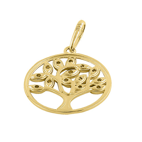 14K Yellow Gold Tree of Life Pendant with CZ Stones - Elegant Spiritual Jewelry for Women, Perfect for Gifts, Meditation & Everyday Wear