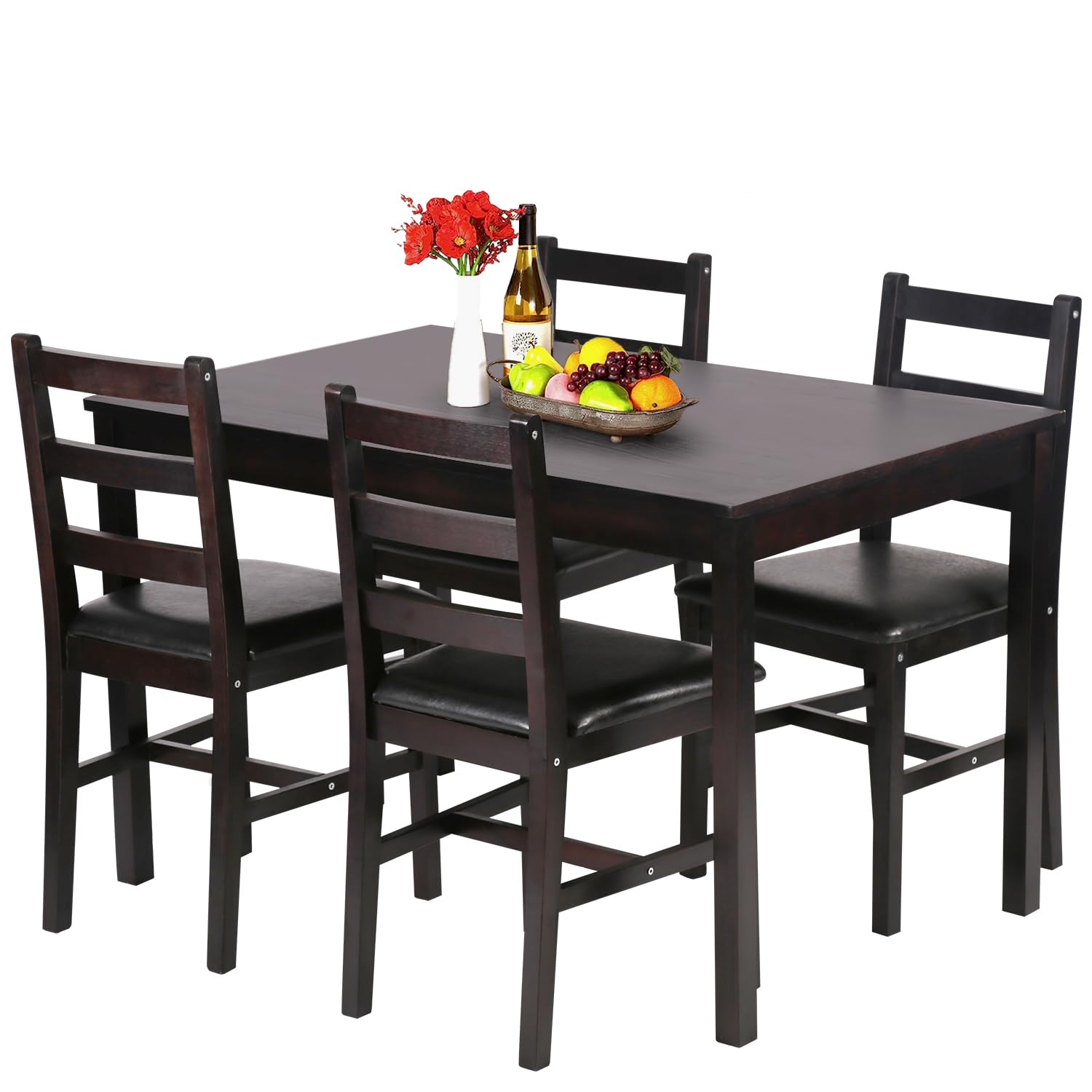 FDW 4-Piece Wooden Dining Table Set - Elegant Dark Brown Kitchen Table and Chairs for Small Spaces | Perfect for Breakfast Nooks, Apartment Dining & Cozy Family Meals