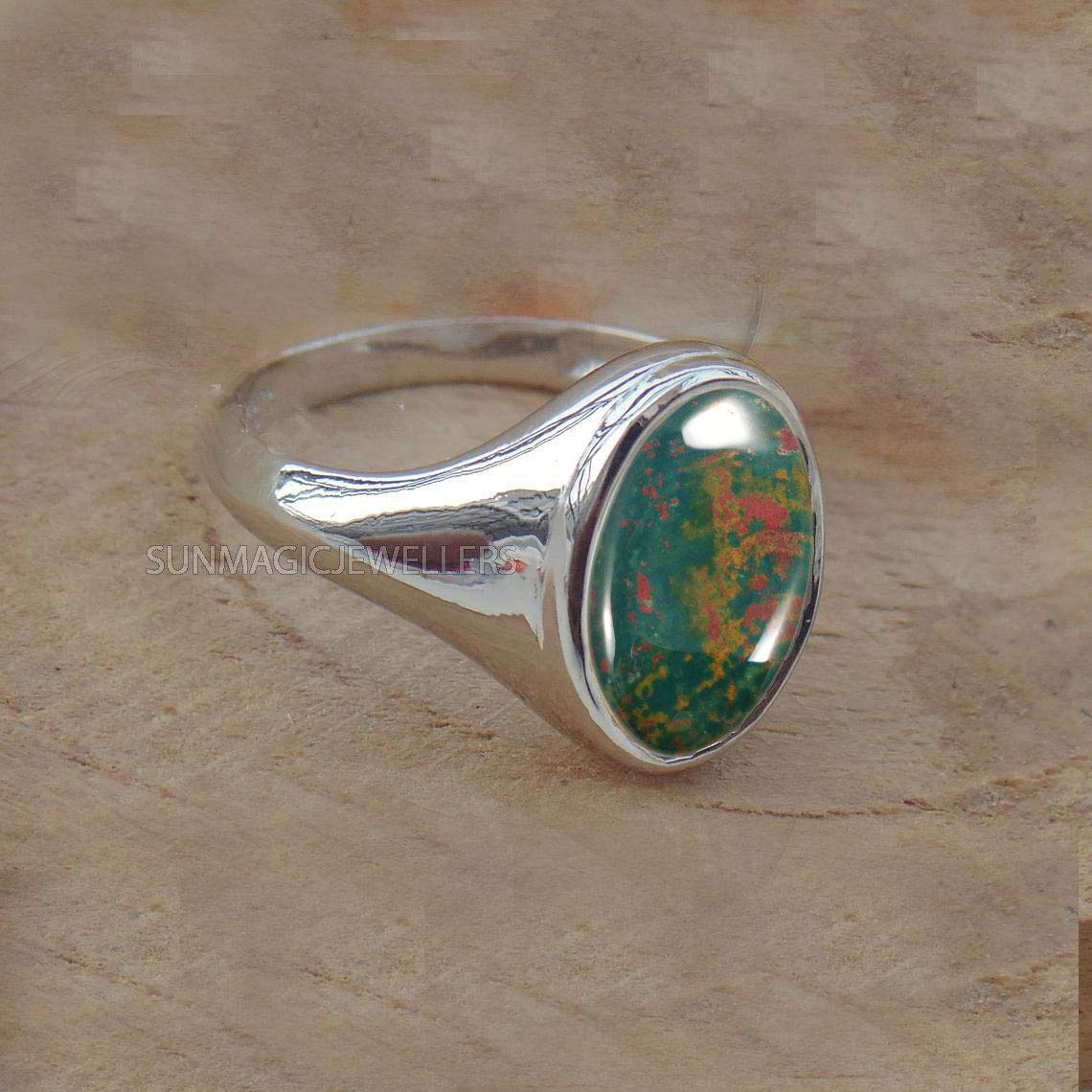 BloodStone Men's Signet Ring - 925 Sterling Silver Handmade Jewelry for Men | Unisex Signet Ring with Bloodstone | Perfect Gift for Husband, Boyfriend & Father | Wedding, Anniversary & Everyday Wear