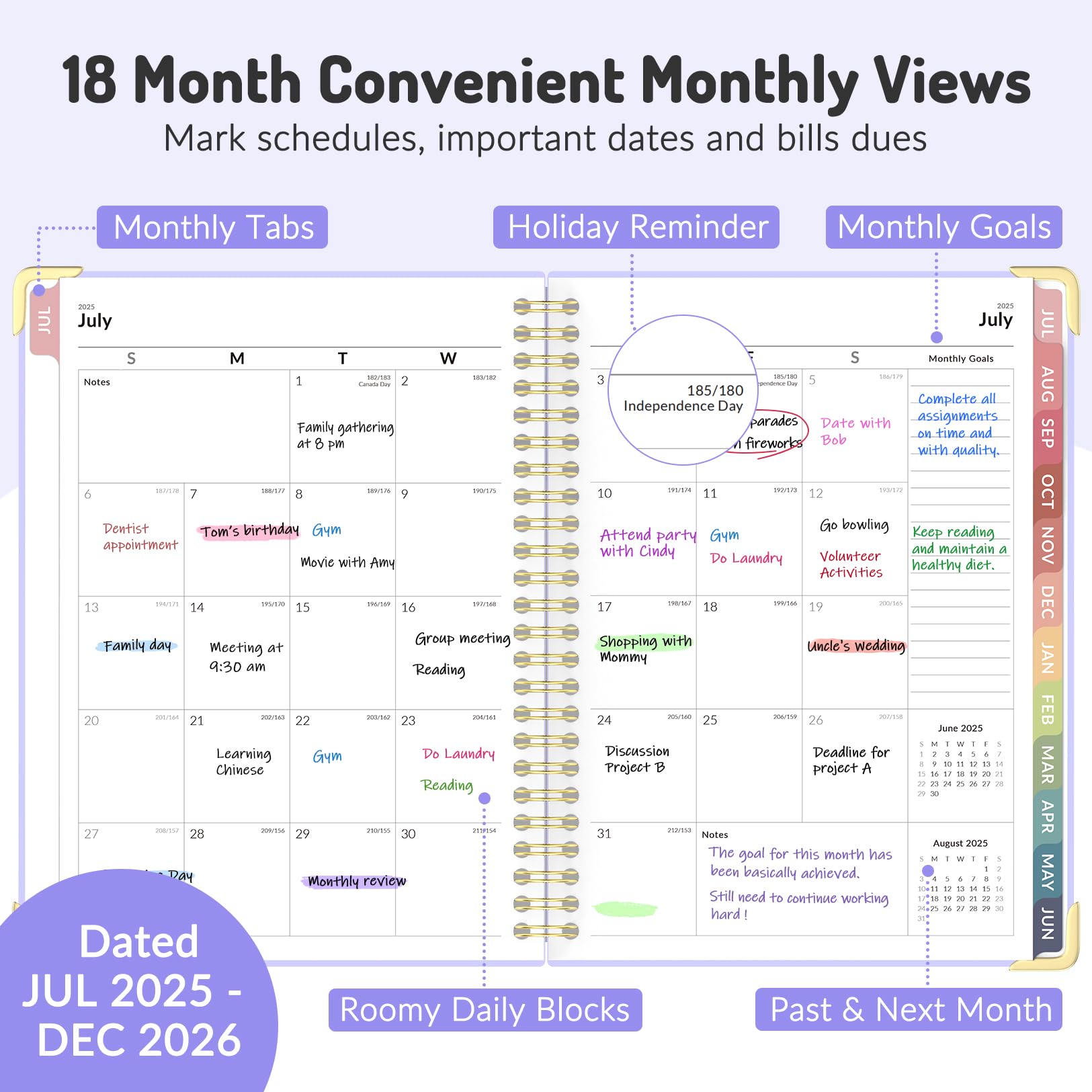 Forvencer 2025-2026 Academic Planner (July 2025 - December 2026) | 18-Month Daily Weekly & Monthly Organizer | 6