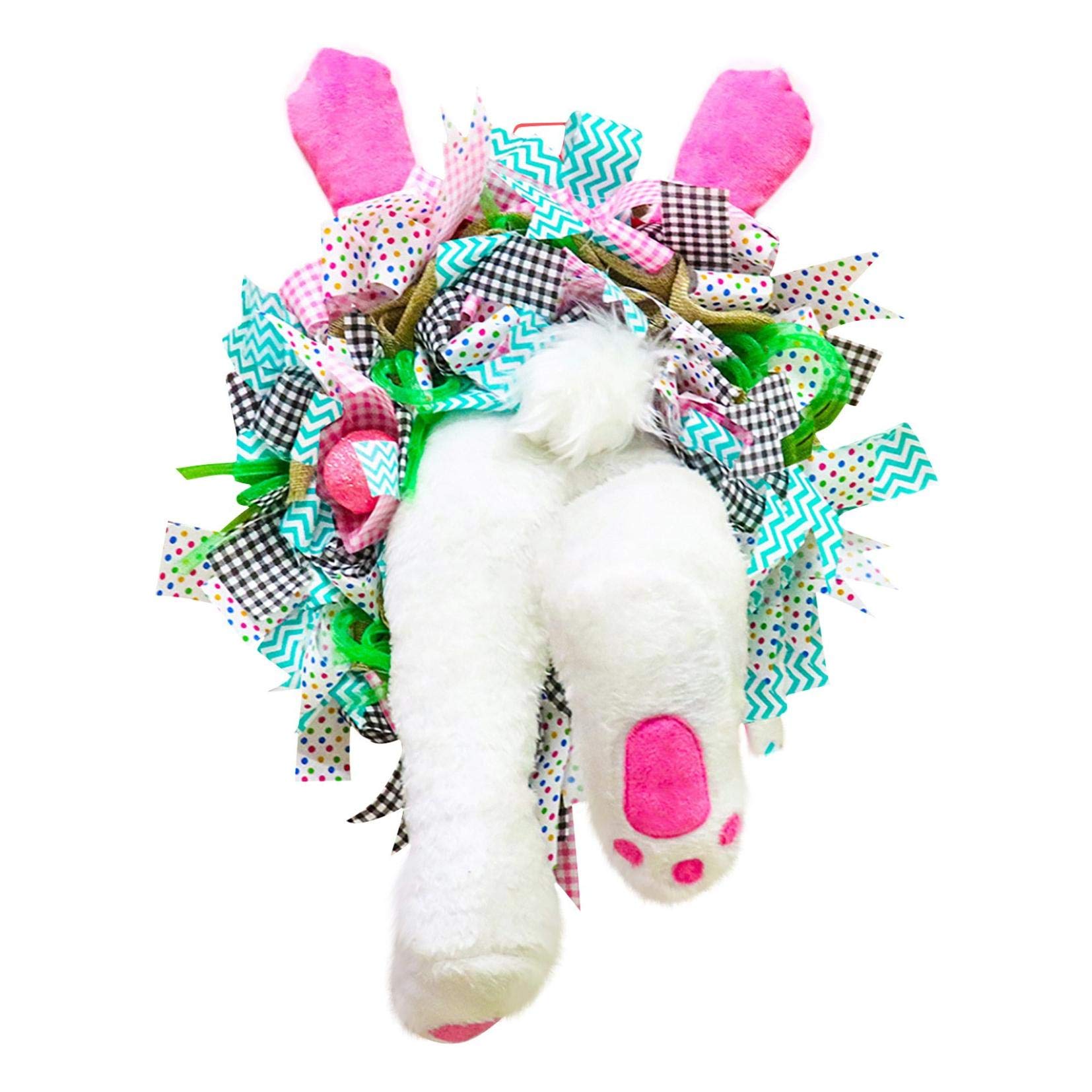 Easter Bunny Wreath Decor - White Rabbit Ears Wreath Attachment with Cute Bunny Butt Design - Indoor/Outdoor Spring Decoration for Door, Wall, Party - Multicolor Cartoon Easter Decor