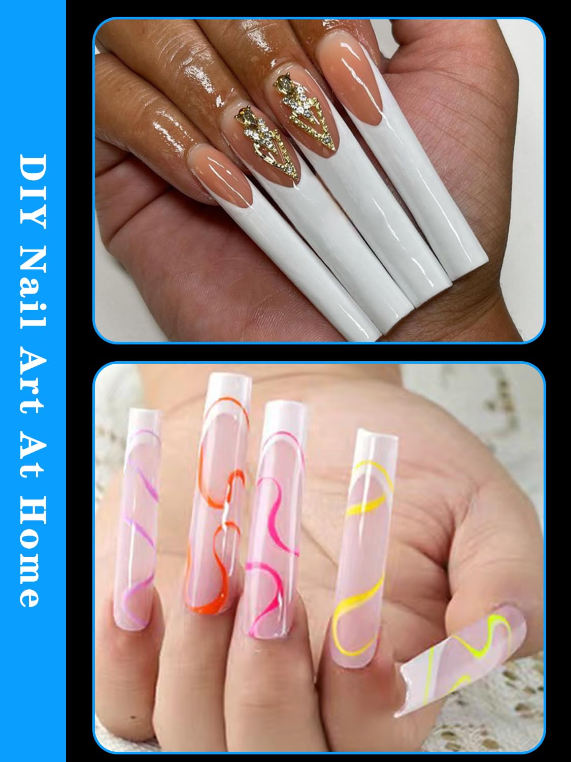 240PCS No C Curve Square Nail Tips - XXXL Half Cover Clear Acrylic Nails for Salon & DIY - 3XL Straight Tapered Square Fake Nails Set with 12 Sizes - Perfect for Professional Nail Art, Manicures, and Home Use