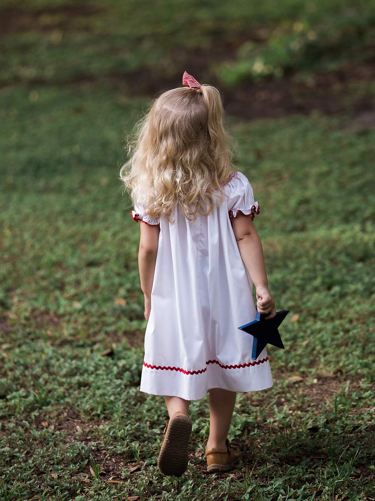 Hand-Smocked American Flag Baby Girl Dress - White Patriotic Toddler Outfit for Independence Day & USA Holidays | Perfect for 4th of July Celebrations, Memorial Day & National Events