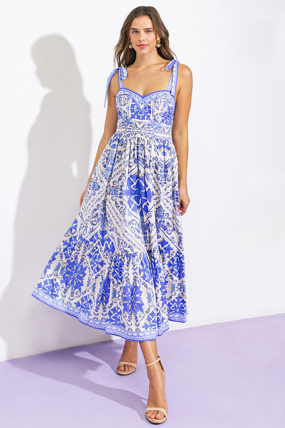 Stylish Blue Afternoon Stroll Midi Dress for Women - Perfect for Casual Outings, Brunch Dates & Summer Evenings