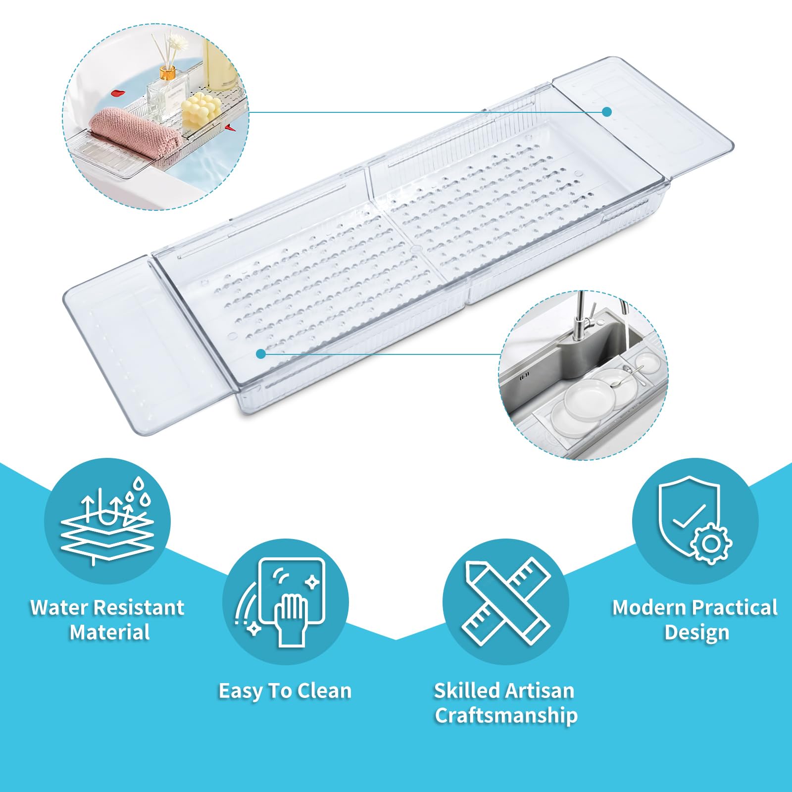 Expandable Bathtub Tray - Adjustable Bathtub Caddy with Anti-Slip Mat | Multifunctional Bath Storage for Books, Wine Glasses & Phone | Perfect for Relaxing Baths, Spa Days & Self-Care Moments