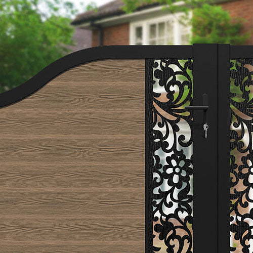 Classic Eden Curved Top Teak Driveway Gate with Middle & End Screen - Elegant Entryway Solution for Homes & Estates
