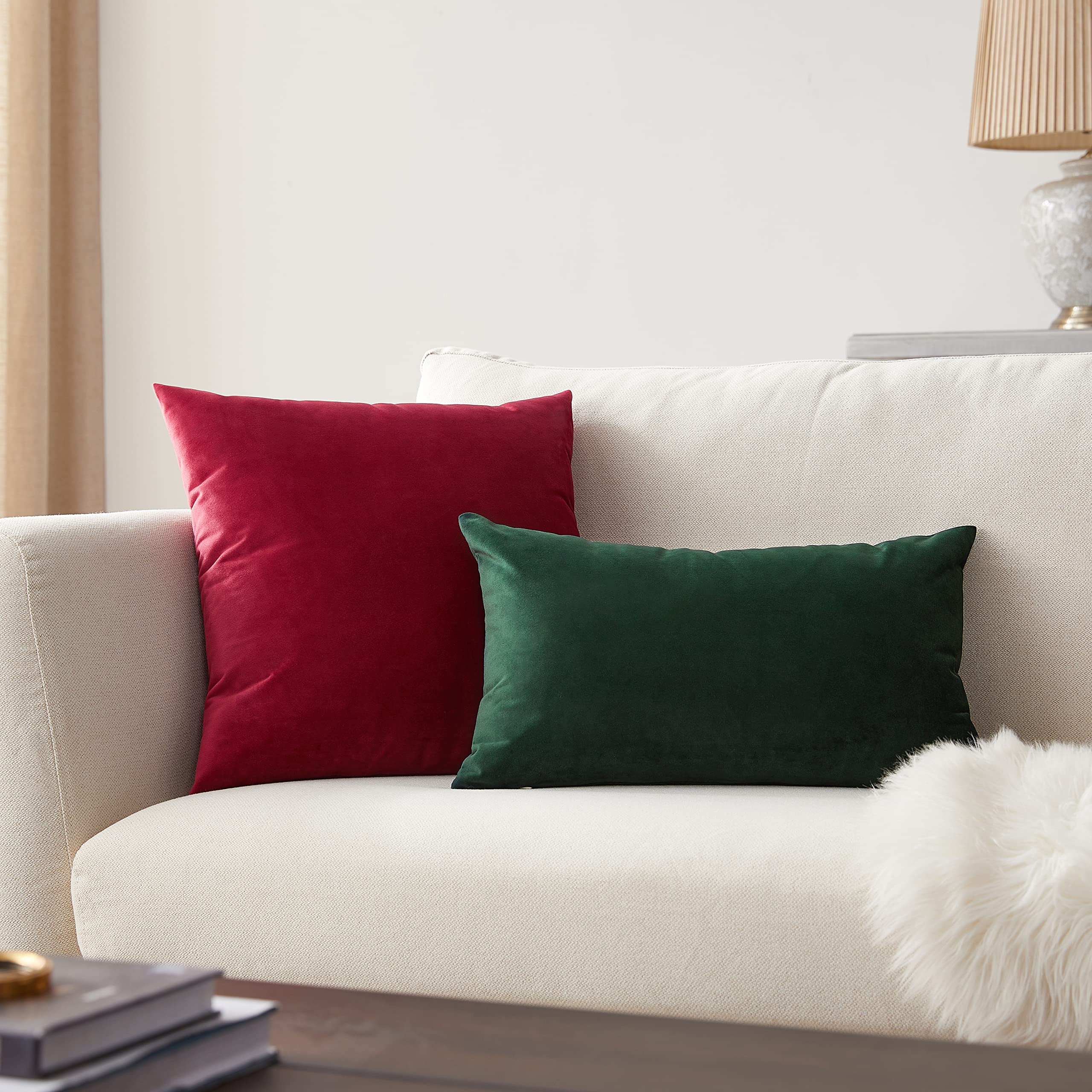 Luxury Wine Red Velvet Pillow Covers Set of 2 - 18x18 Inch Decorative Throw Pillow Cases for Sofa, Couch & Bed - Soft Home Decor Accent for Living Room, Bedroom & Dorm