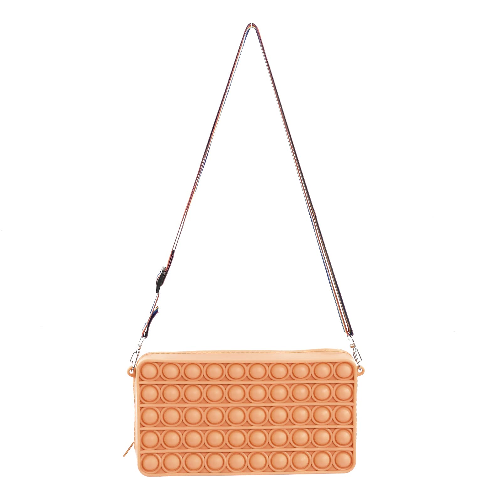 2 in 1 Pop Fidget Toy & Crossbody Bag for Women - Stress Relief Sensory Bubble Popper, Silicone Handbag Purse for Girls (Rectangle Orange) - Perfect for Anxiety Relief, Travel & Everyday Use