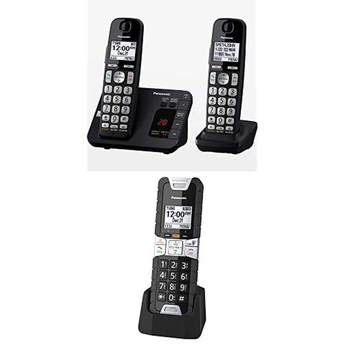 Panasonic KX-TGE432B DECT 6.0 Expandable Cordless Phone System with Answering Machine & Call Block - 2 Handsets + KX-TGTA61B Rugged Handset for Home & Office Use