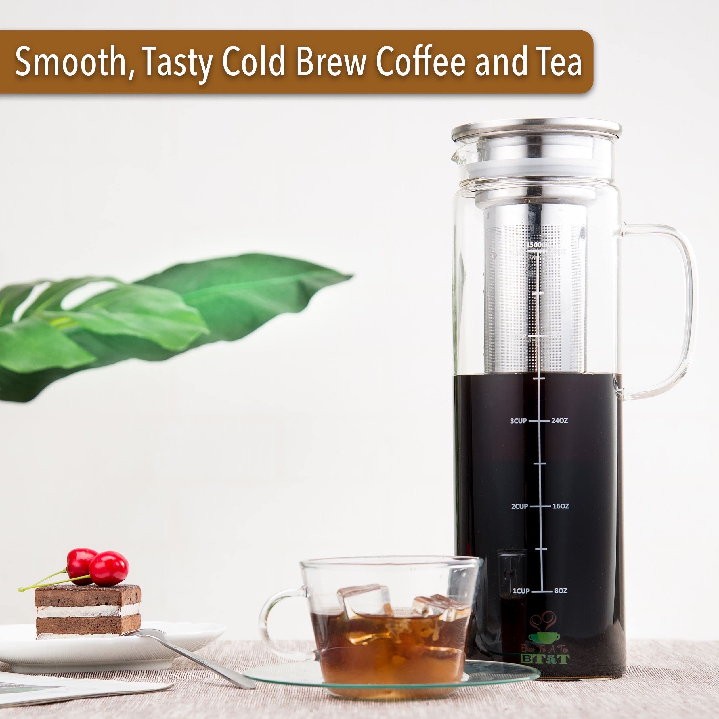 BTaT Cold Brew Coffee Maker 1.5 Quart - Iced Coffee & Tea Pitcher for Home & Office