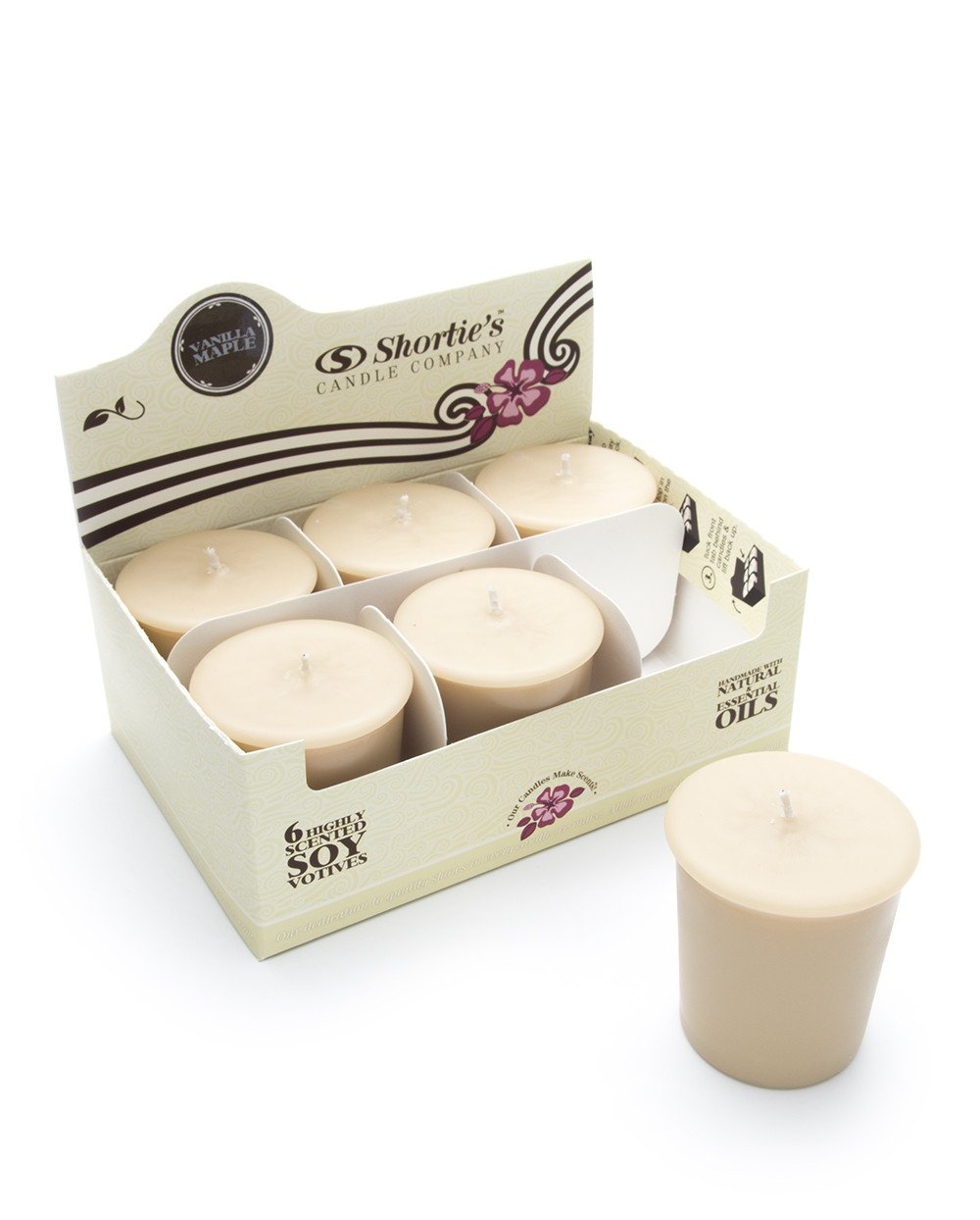 Vanilla Maple Soy Votive Candles - Natural Fragrance Scented - 6 Pack Beige Candle Refills for Home, Spa & Romantic Dinner Ambiance - Bakery & Food Scent Collection