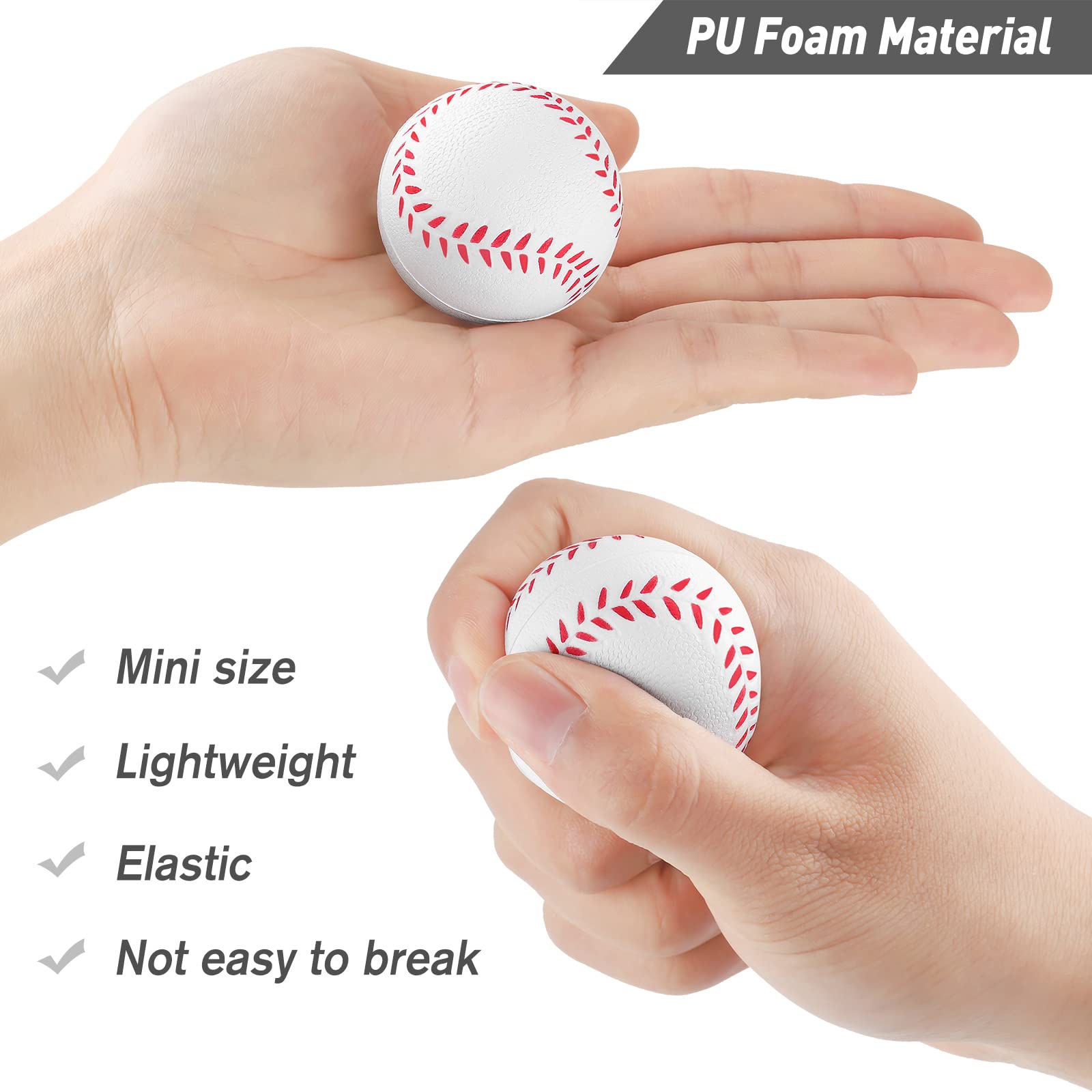 ADXCO 24 Pack Mini Foam Baseball Stress Balls - Soft Squeeze Toys for Anxiety Relief & Relaxation - Includes Black Drawstring Mesh Bag - Perfect for School Carnivals, Party Favors, Office Stress Relief & Kids Sensory Play