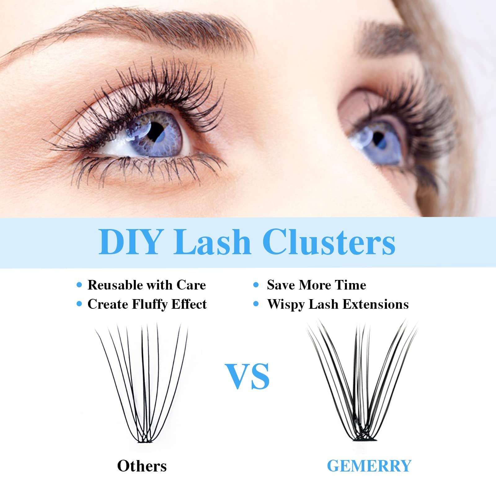 GEMERRY Individual Cluster Lashes - 10 Roots, C Curl, 0.07mm, 8-14mm Mixed Length, Black Mink Eyelash Extensions for DIY & Professional Use - Perfect for Weddings, Parties & Everyday Glam