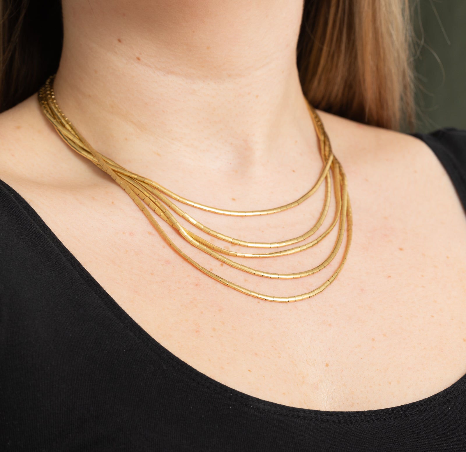 18K Yellow Gold Multi-Layered Omega Necklace for Women | 17 Inches | Elegant Layered Chain Necklace for Everyday Wear, Date Night & Special Occasions