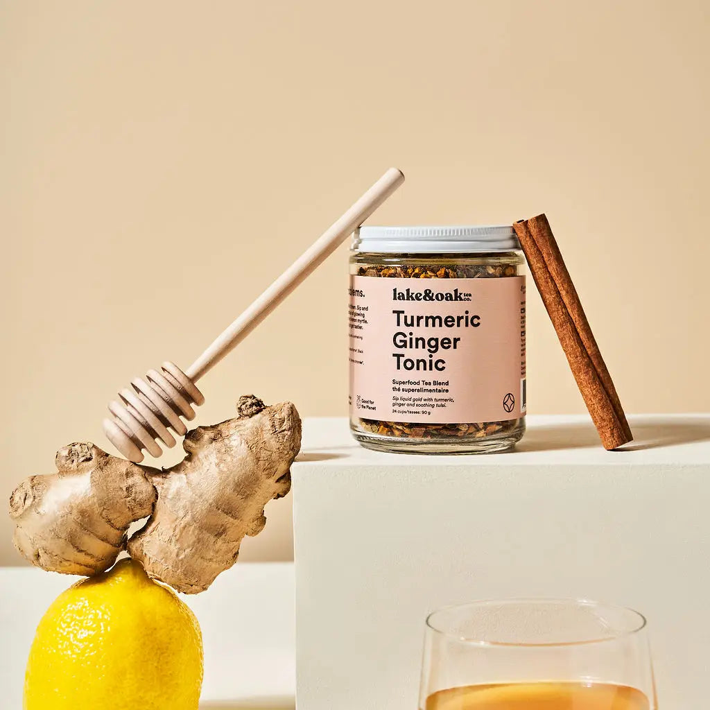 LAKE & OAK Turmeric Ginger Tonic Superfood Tea Blend - Organic Herbal Wellness Drink for Digestion & Immunity - Perfect for Morning Boost or Evening Relaxation