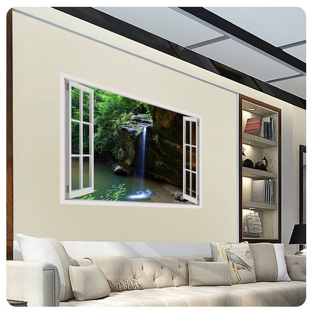 Fake 3D Window Waterfall Stream Wall Sticker - 49