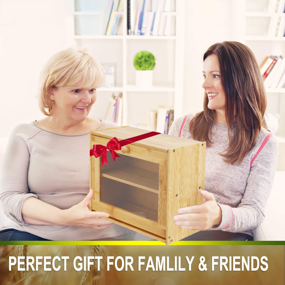 2-Tier Bamboo Bread Box with Acrylic Window - Countertop Bread Bin & Dry Food Storage Container for Kitchen, Pastries, Loaf, Fruits, Jam - Easy Self-Assembly for Organized Pantry & Baking Needs