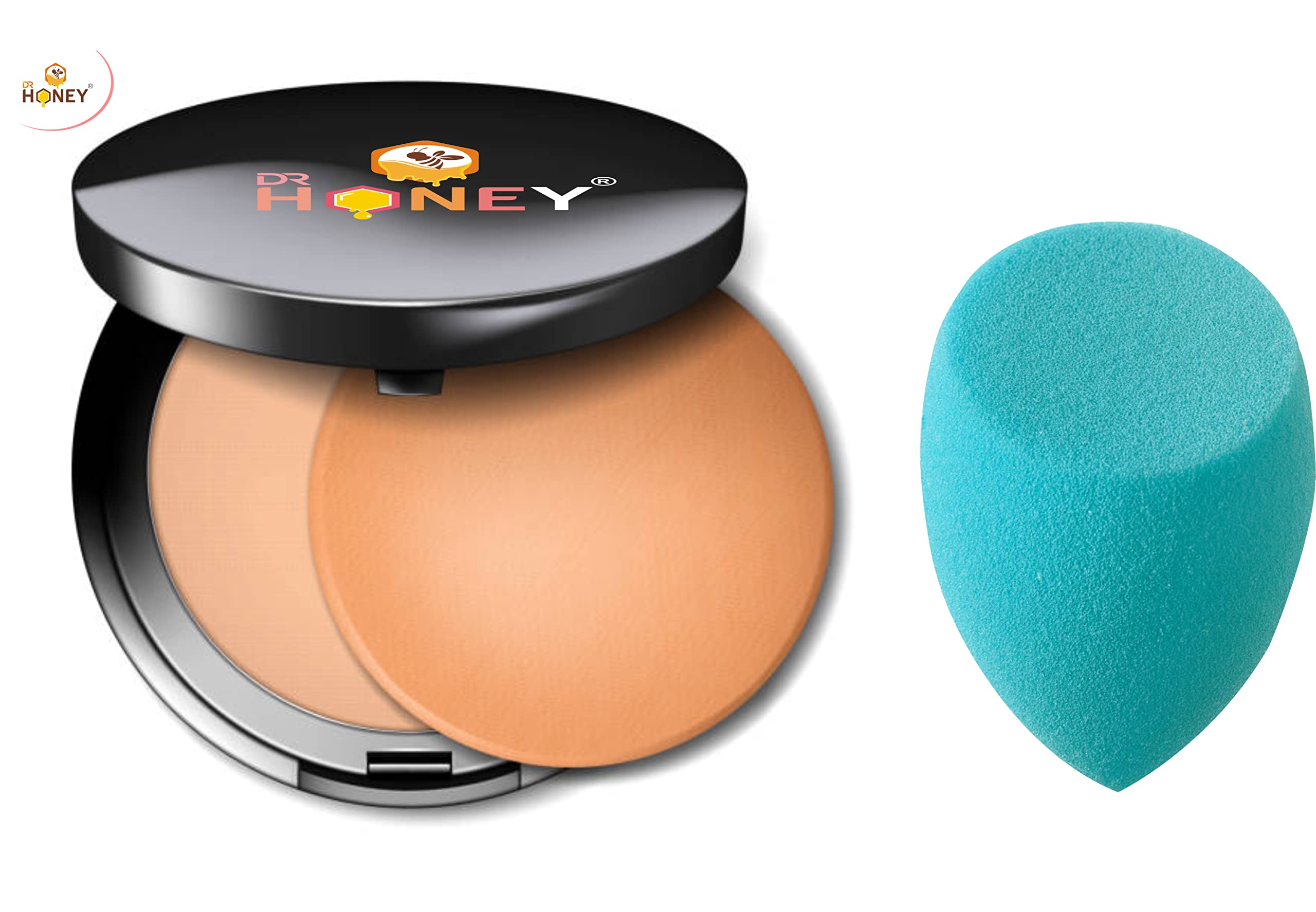 DR HONEY Translucent Compact Powder - Full Coverage, Blendable Makeup for Normal to Oily Skin | Includes Soft Beauty Blender Sponge | Perfect for Everyday Wear & Touch-Ups