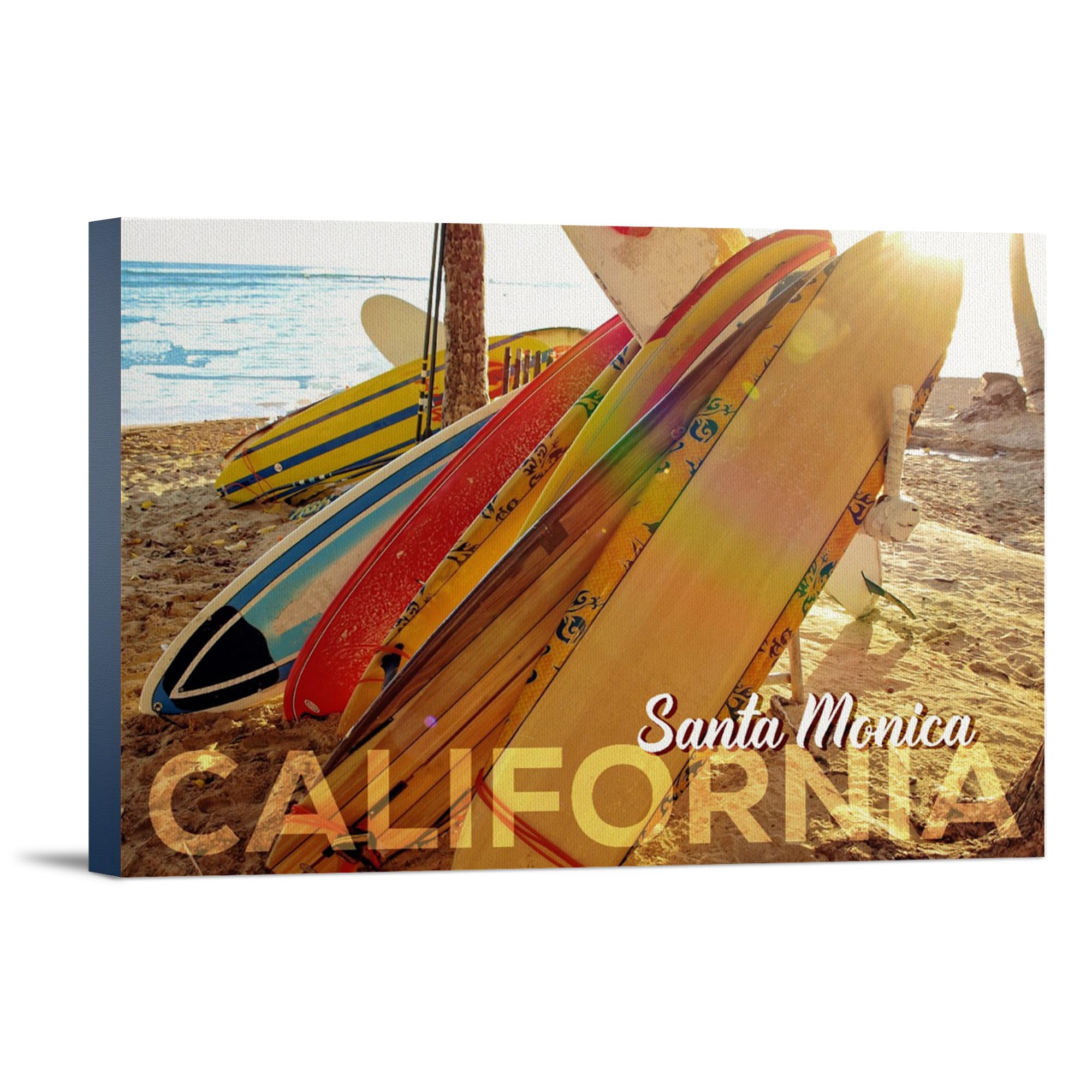 Santa Monica Surfboards Wall Art - 16x24 Wrapped Canvas Print - California Beach Decor for Living Room, Bedroom & Office