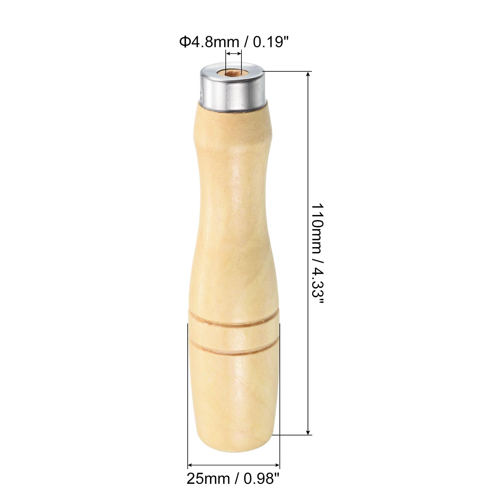 5 Pack PATIKIL 4.3 Inch Wooden File Handle Replacement with Metal Collar - Fits 4.8mm Dia Files - Durable Woodworking Tool Accessories for DIY Projects & Professional Use