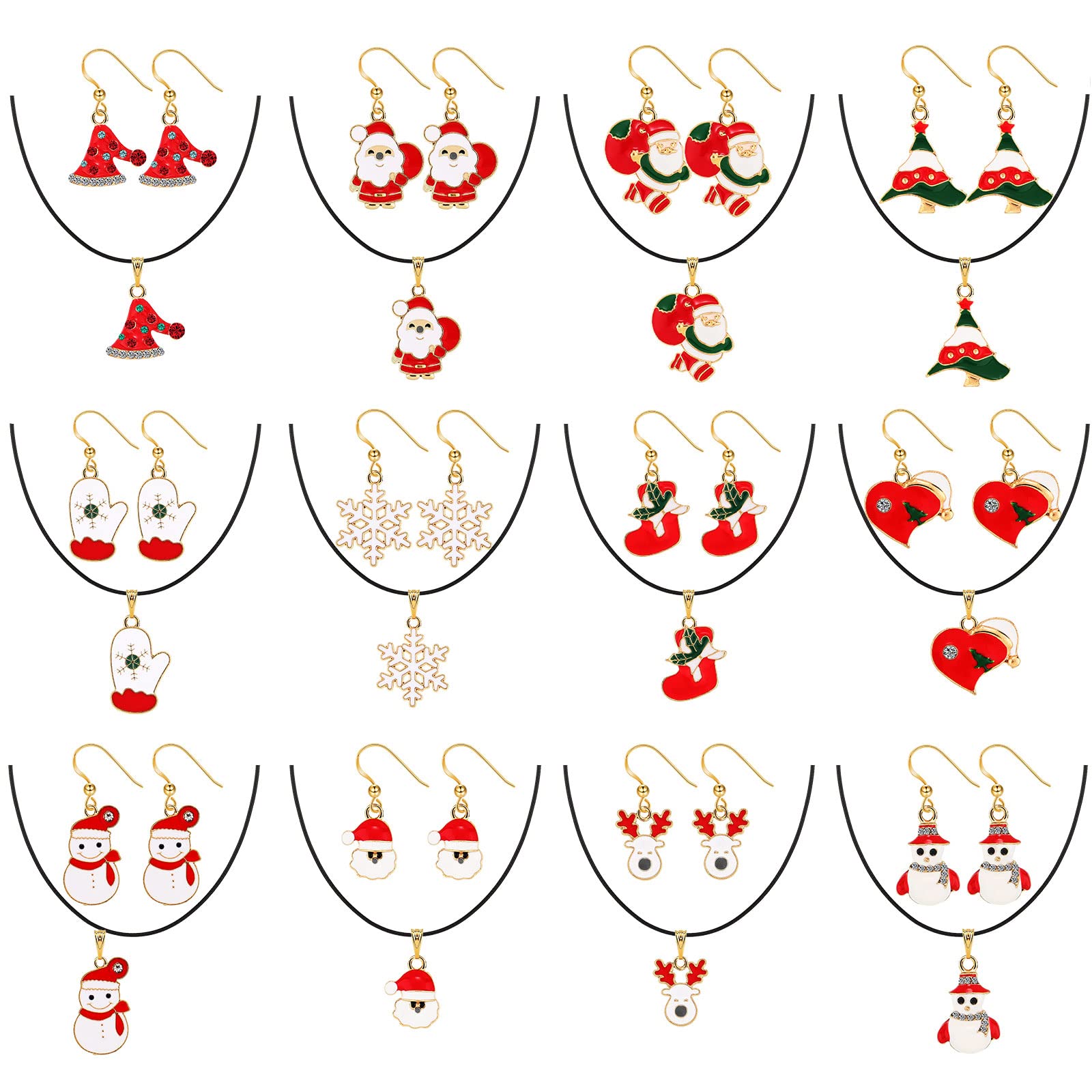 Christmas Jewelry Set for Women - Snowman Snowflake Santa Claus Dangle Earrings & Necklace Holiday Gift for Girls | Perfect for Xmas Parties, Gifts & Festive Occasions