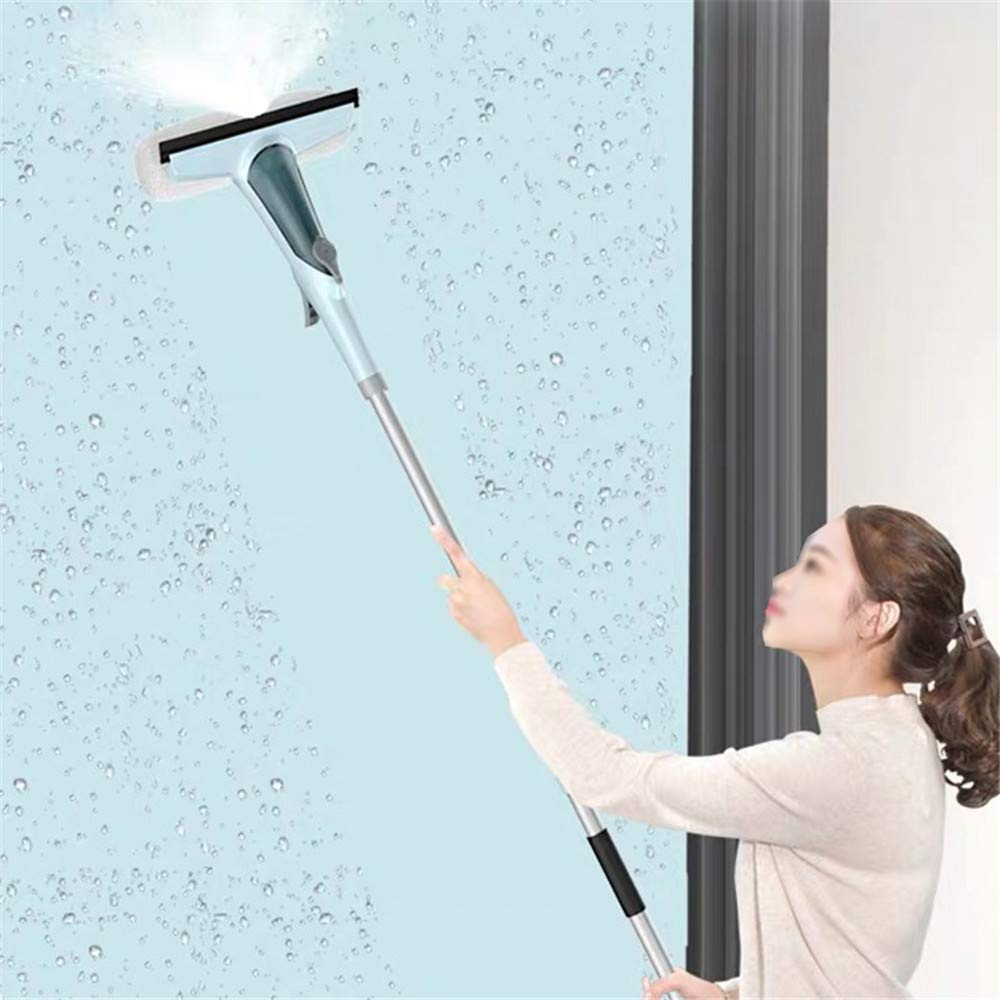 ZJDU 3-in-1 Window Cleaning Kit with Scrubber & Water Spray - Double-Sided Squeegee with Long Handle for Indoor/Outdoor Use - Perfect for High Windows, Glass Doors, and Shower Screens