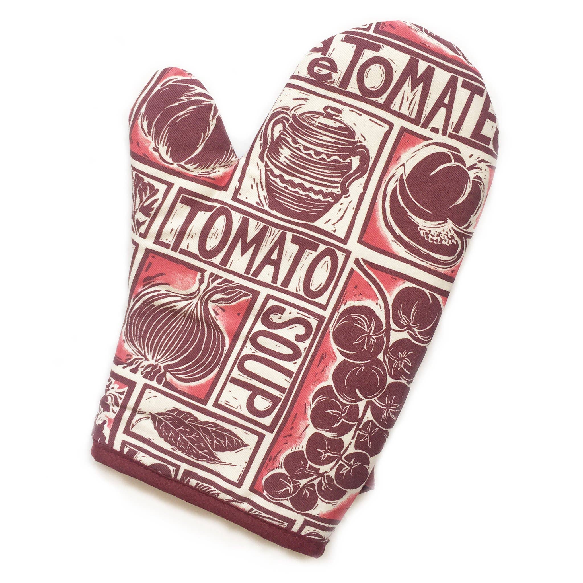 Kate Guy Prints Tomato Soup Recipe Oven Mitt - Heat Resistant Kitchen Glove for Cooking, Baking & Serving - Perfect for Holiday Gifts & Home Decor