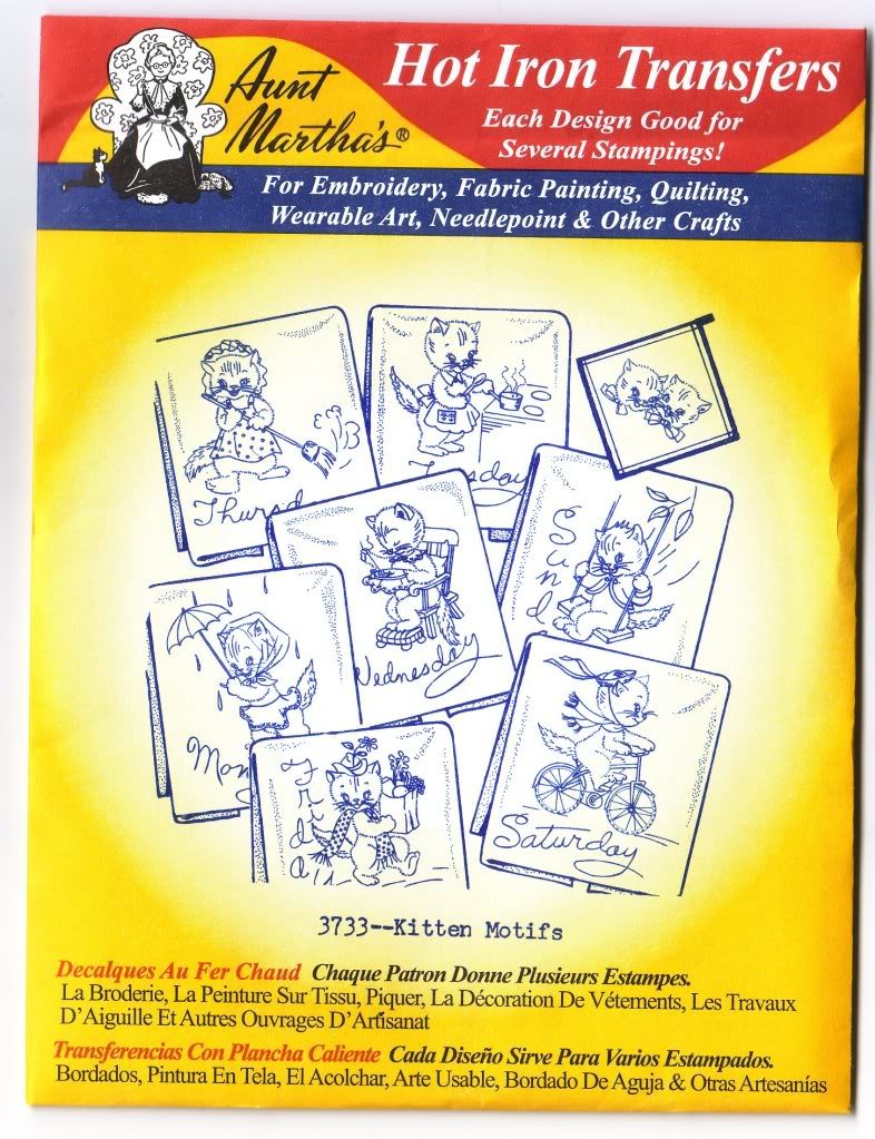 Aunt Martha's Hot Iron Embroidery Transfer with Cute Kitten Motifs - DIY Iron-On Patterns for Baby Clothes, Blankets & Home Decor
