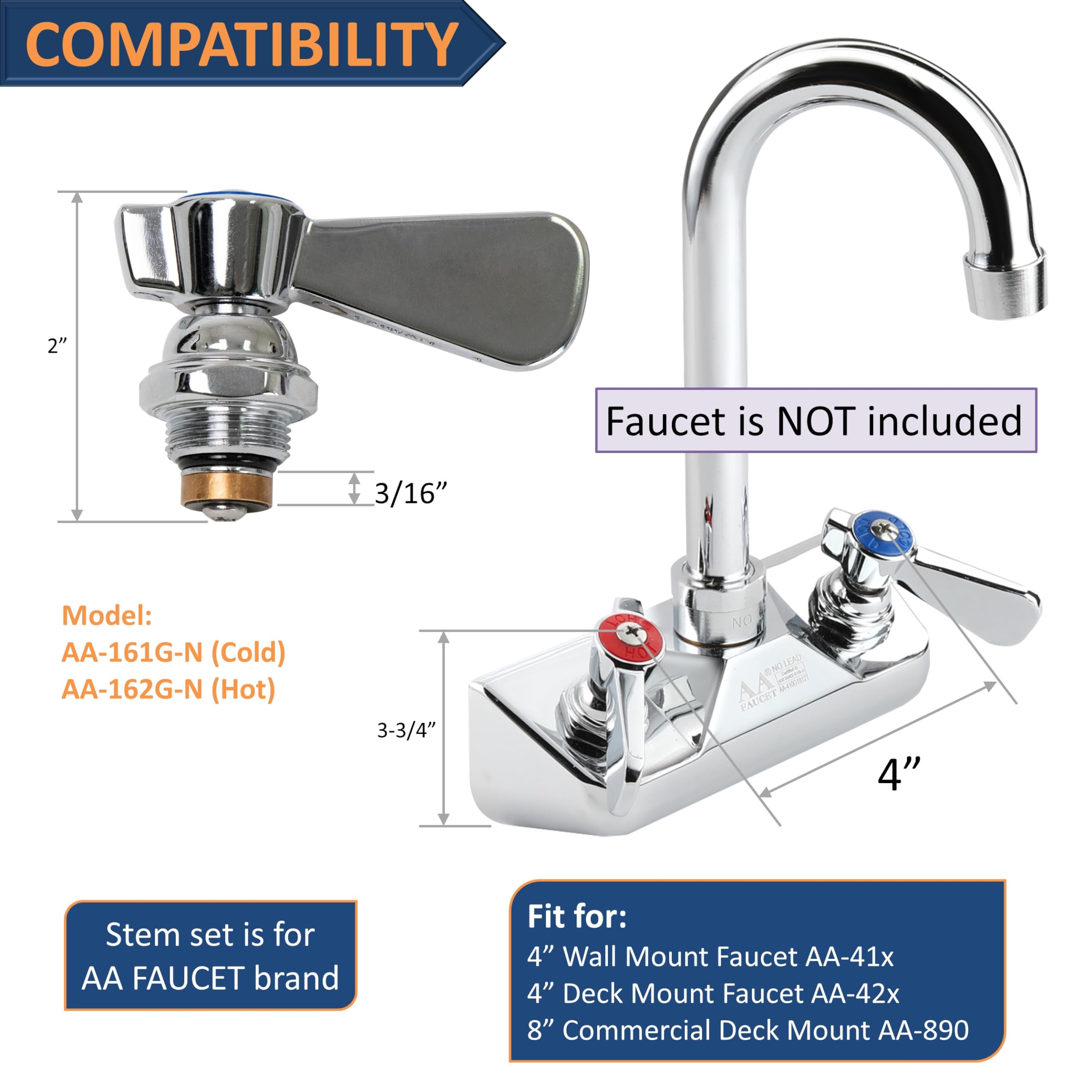 AA-161G+HDL Cold Stem Set with Handle for AA Faucet AA-400 Series 4