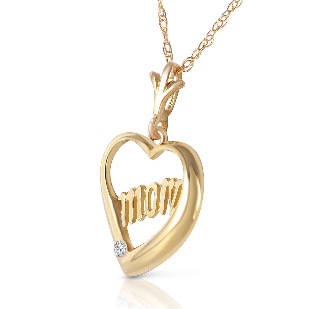 0.01 Carat 14K Solid Yellow Gold Mama Mia Diamond Necklace for Women - Elegant Pendant Jewelry Gift for Mom, Wife, Anniversary & Special Occasions