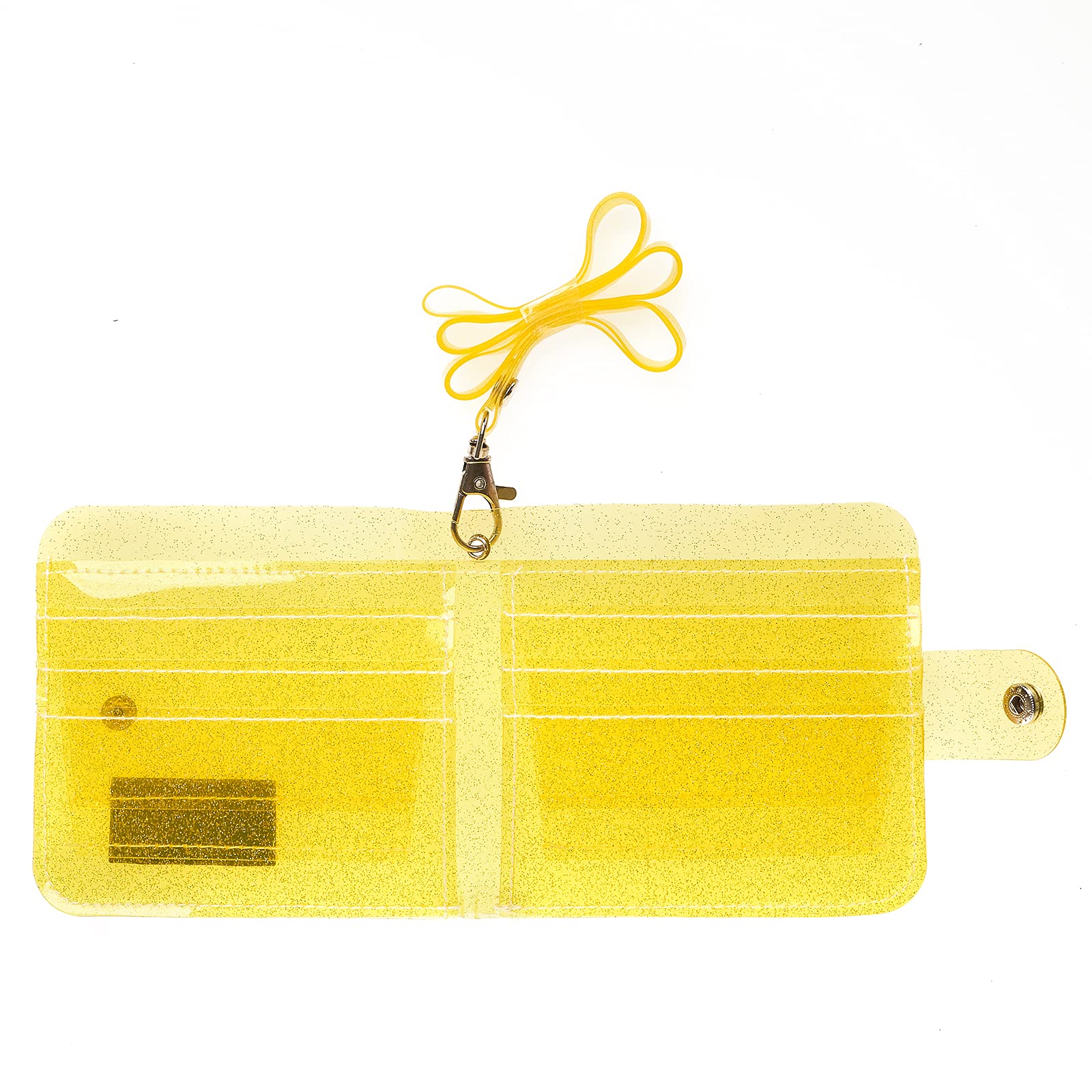 Clear PVC Glitter Card Holder Wallet for Women - Transparent ID Case with Neck Lanyard, Cash & Coin Pockets, Photo Sticker Storage (Yellow) | Perfect for Travel, Work, Gym & Everyday Use