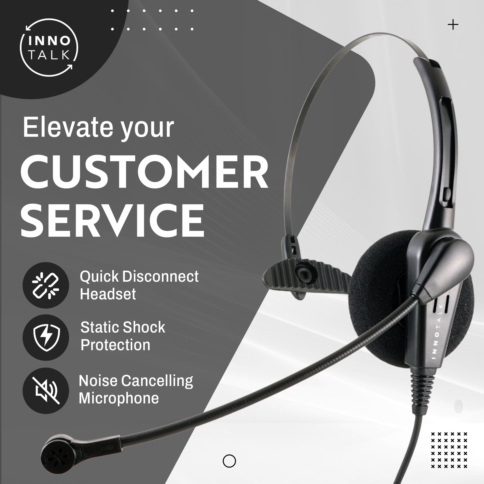 INNOTALK Smart RJ9 Headset Adapter - Universal Phone Headset Compatibility for Most Phones | Cost-Effective Monaural Headset | Perfect for Call Centers, Offices & Remote Work
