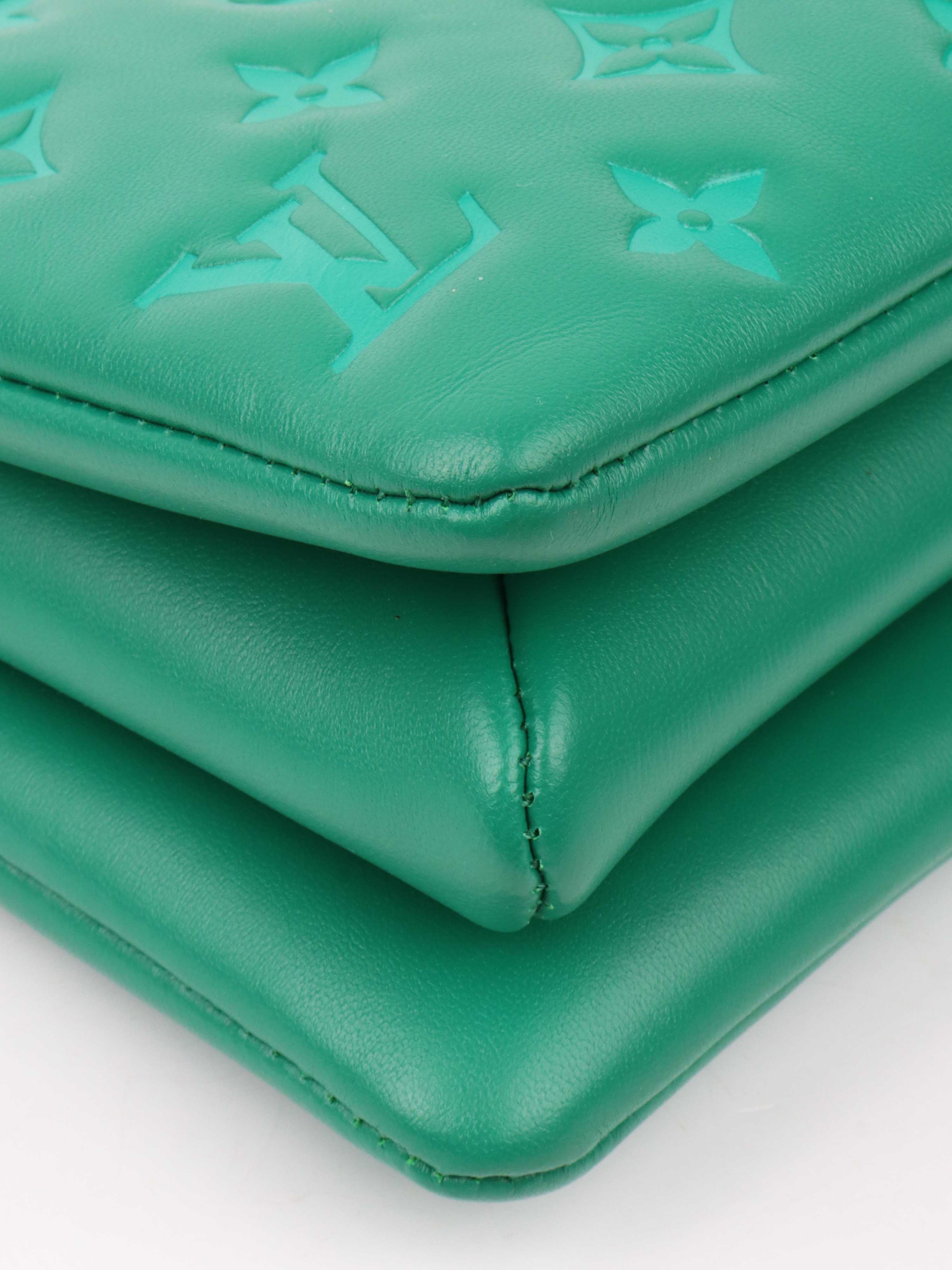 Louis Vuitton Vert Green Monogram Embossed Puffy Coussin BB Crossbody Bag with Gold Hardware - Perfect for Date Night, Parties & Luxury Fashion Accessories