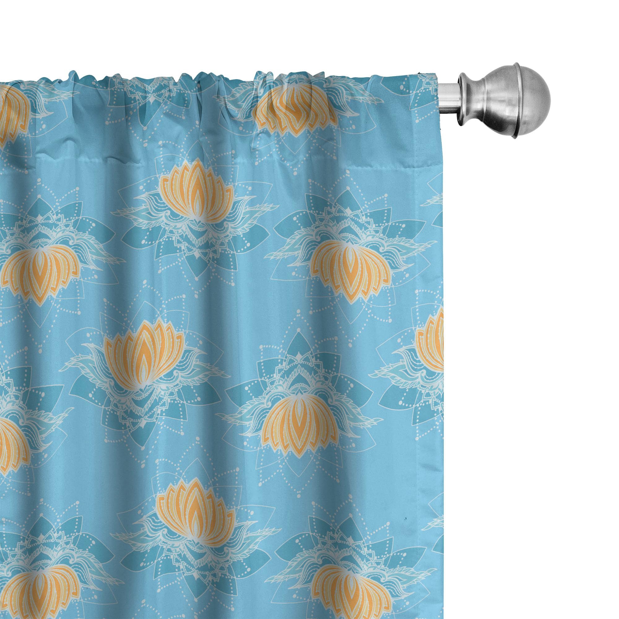 Ambesonne Lotus Curtains - Japanese Themed Floral Design with Geometric Lines & Dots, 2 Panel Window Treatments for Living Room & Bedroom (28