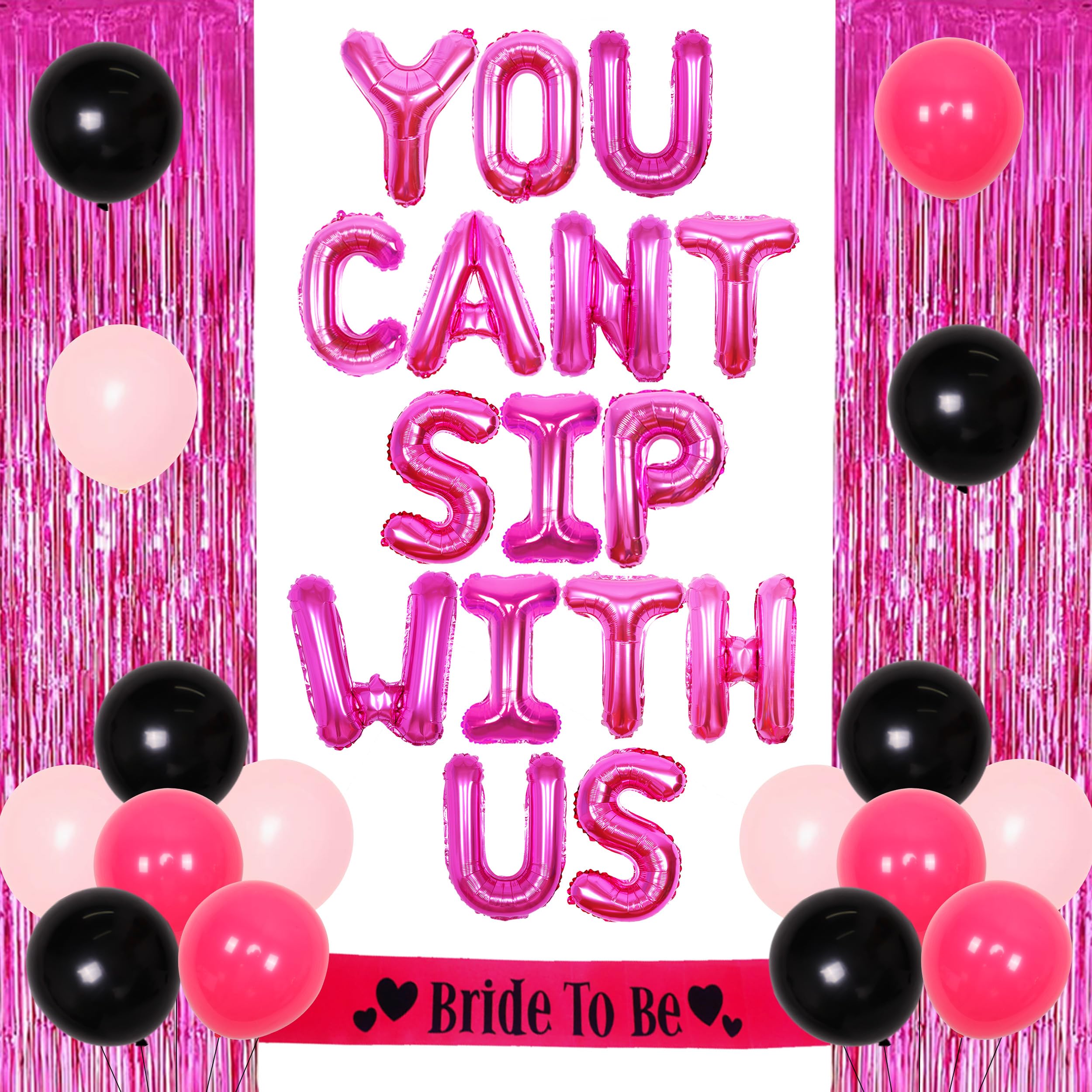 Hot Pink Bachelorette Party Decorations Set - Bride to Be Sash, Lip Balloon, Heart Ring Foil Balloon & Tinsel Curtain for Bridal Shower, Proposal Party & Girls Night | Perfect for Wedding Decor, Bridal Party & Bachelorette Celebrations