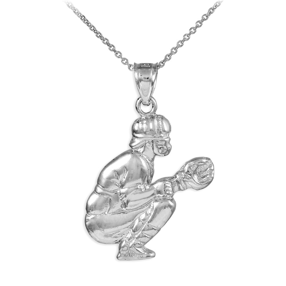 14K White Gold Baseball Catcher Charm Pendant Necklace for Women - Sports Jewelry Gift for Athletes, Baseball Players & Fans - Perfect for Games, Gifts & Everyday Wear