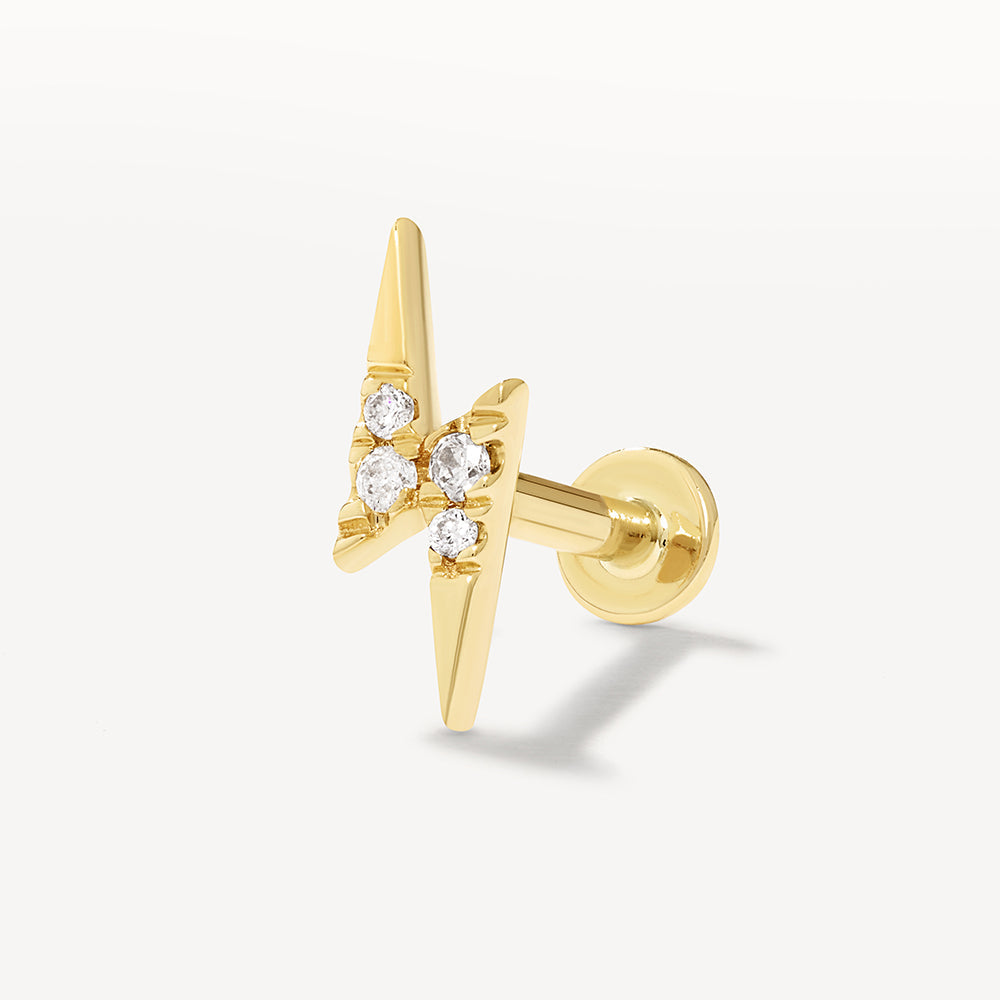 10k Gold Diamond Lightning Bolt Helix Single Stud Earring - Perfect for Piercings, Gifts & Everyday Wear