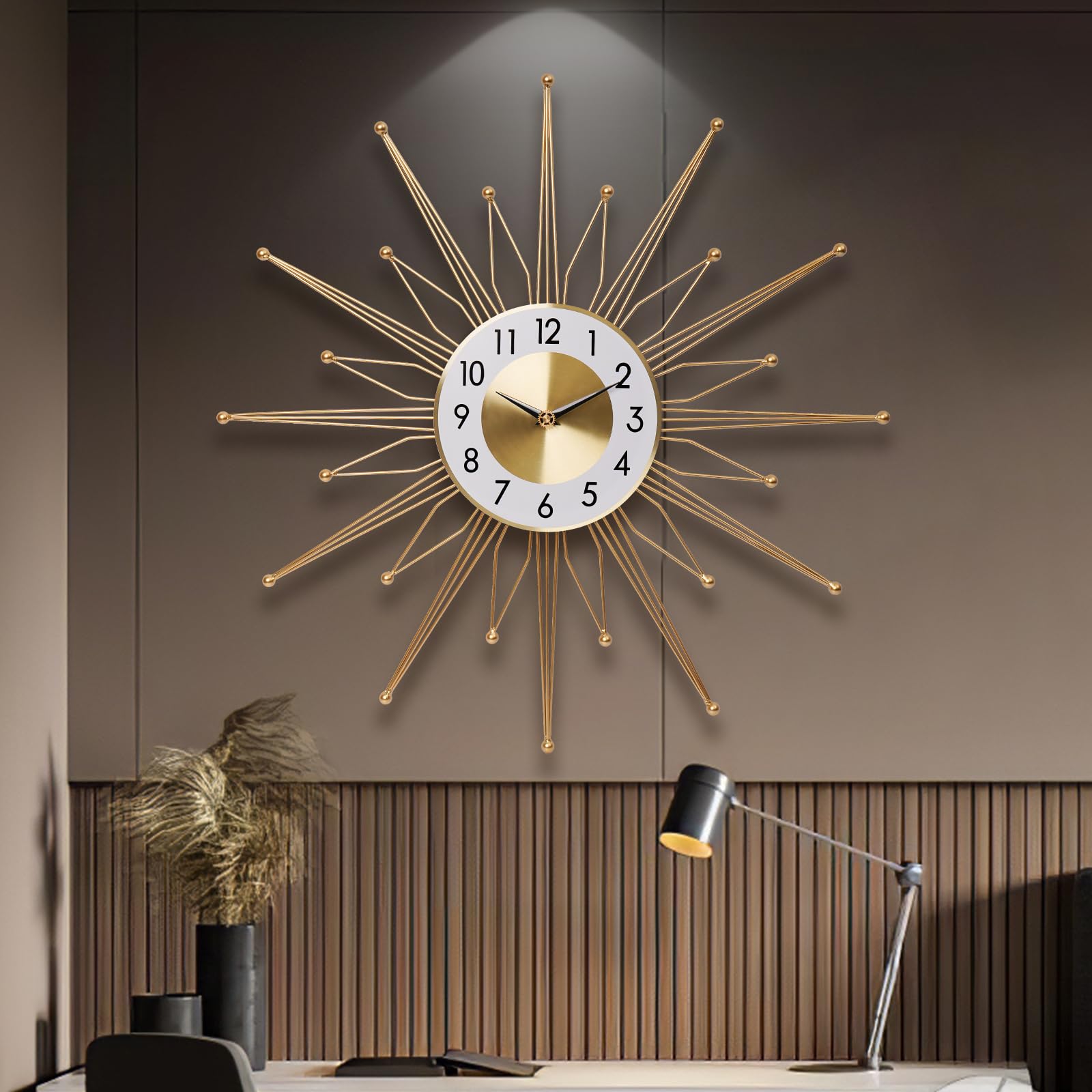 Zaptex 24 Inch Large Gold Wall Clock - Battery Operated Modern Silent Wall Watch for Living Room, Bedroom, Kitchen, Office & Hotels - Perfect for Home Decor, Gifts & Interior Design