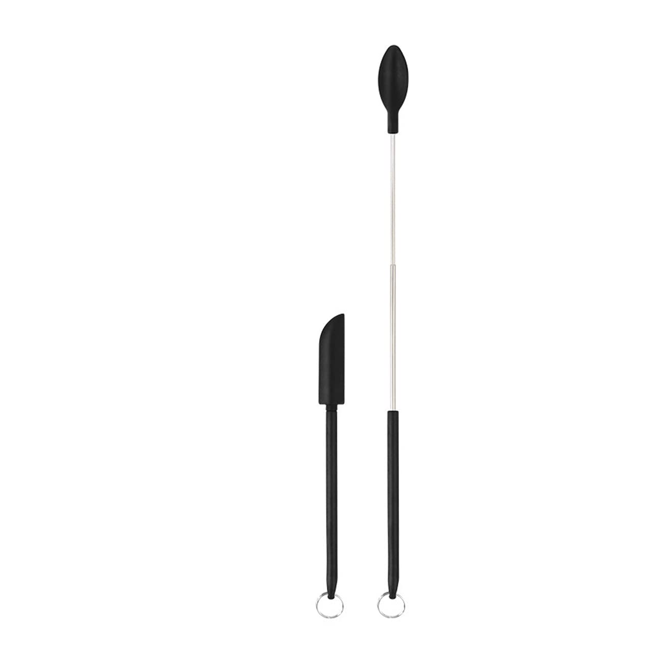 2022 Upgraded Mini Silicone Telescopic Spatula & Scooping Spoon Set - Thin Jar Scraper for Kitchen, Household & Makeup - Black Spatula + Black Spoon - Perfect for Cooking, Baking, Cosmetics & Small Container Cleaning