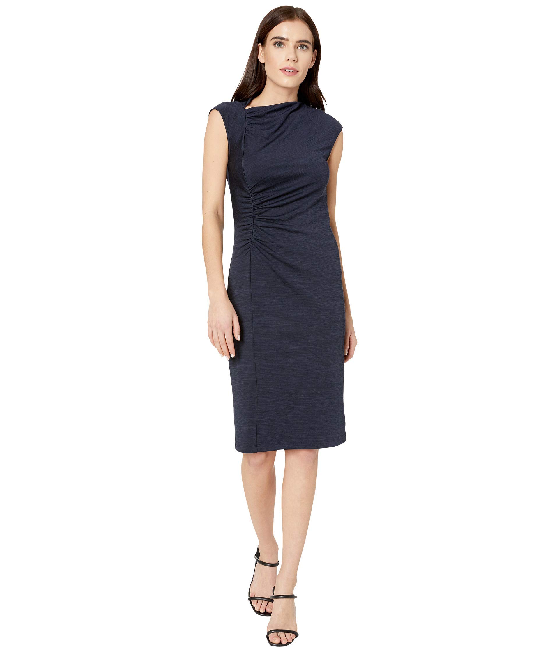 HALSTON Women's Draped Neck Dress - Elegant V-Neck Party Dress for Evening, Cocktail & Special Occasions | Flowy Midi Dress for Weddings, Date Night & Office Wear