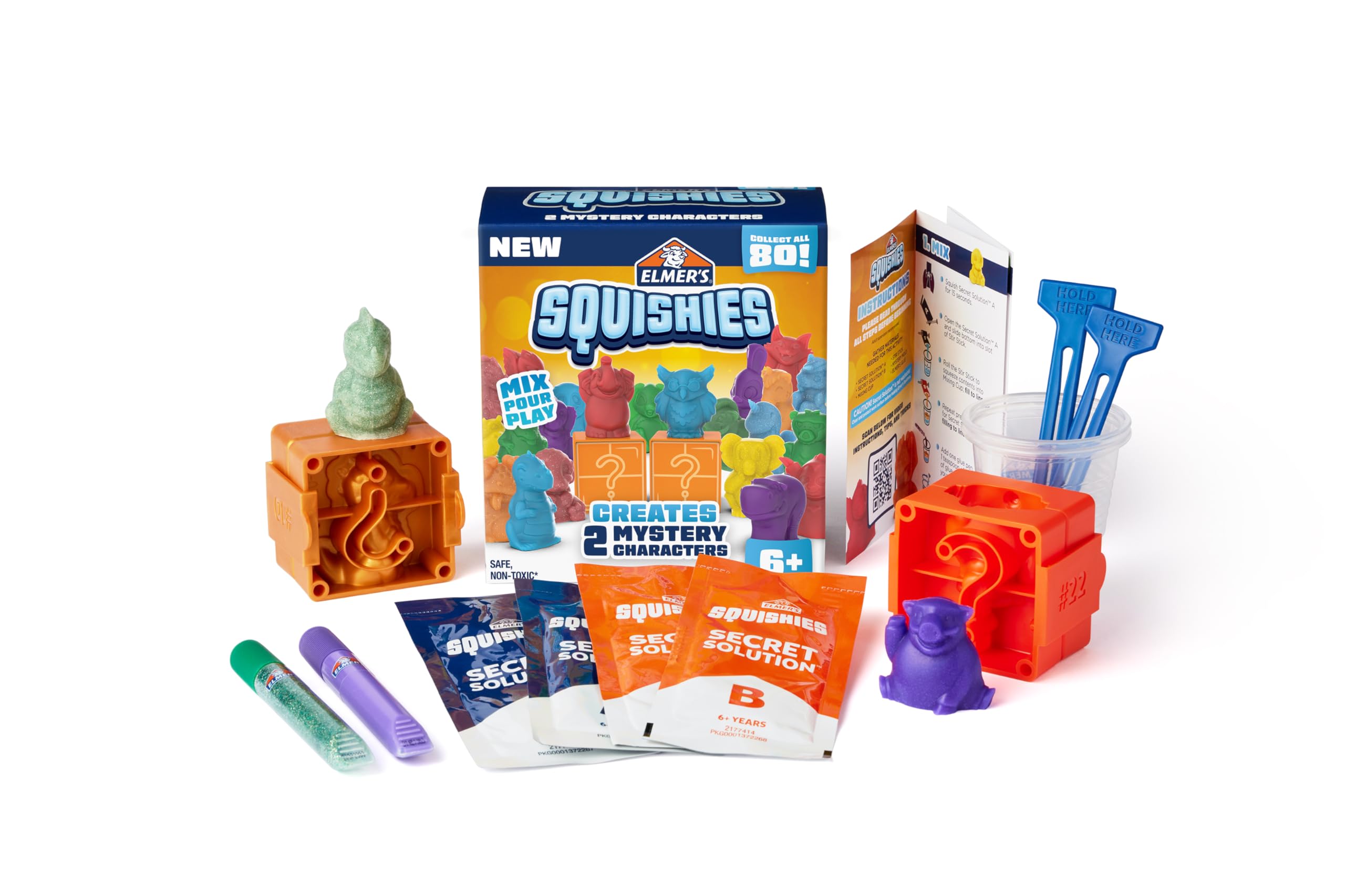 Elmer's Squishies DIY Kids' Craft Kit - Make 2 Mystery Squishy Toys with 12-Piece Set | Fun Sensory Play & Stress Relief for Children | Birthday Party, Classroom Activity & Creative Gift Idea