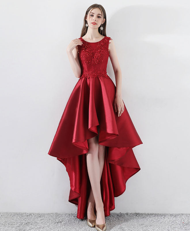Elegant Burgundy Round Neck Lace Prom Dress | A-Line Bridesmaid Gown for Weddings & Formal Events | Perfect for Homecoming, Evening Parties & Special Occasions