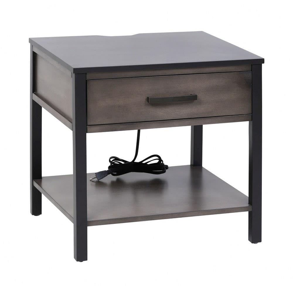 22 Inch Side Table with Power-Smoke Stain Finish - Modern End Table with Charging Station for Living Room, Bedroom & Office - Ramsay Home Decor