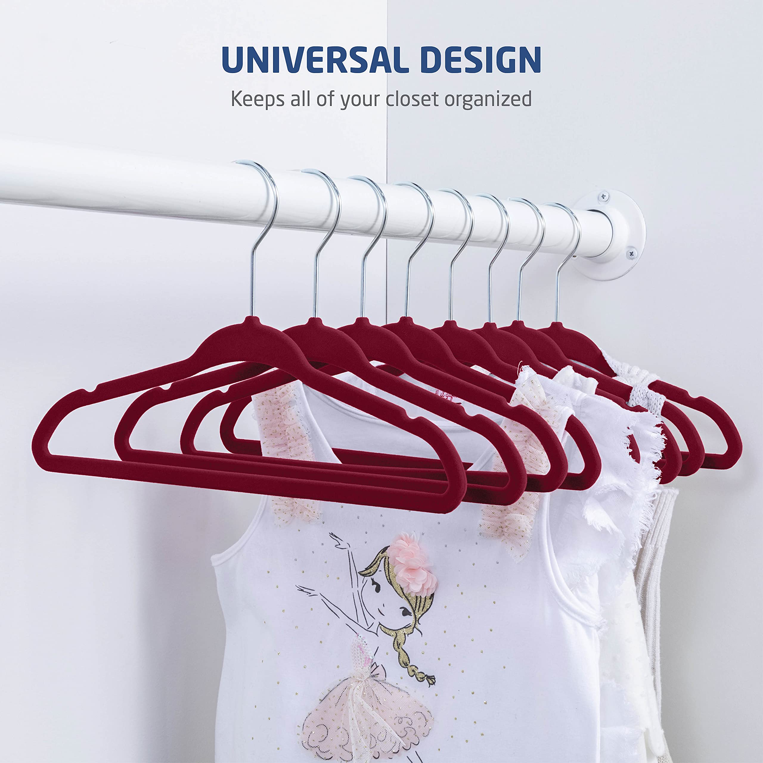 Zober Velvet Baby Hangers - 30 Pack Non-Slip Toddler Clothes Hangers with Swivel Hook for Shirts, Pants & Dresses - Durable Notched Design for Small Kids - Burgundy - Perfect for Nursery, Closet Organization & Travel