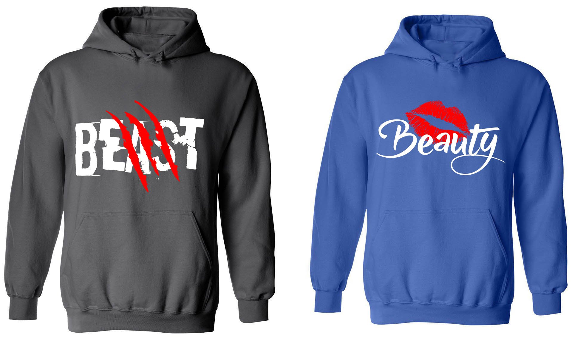Beast & Beauty Matching Couple Hoodies - His and Her Sweatshirts for Couples - Perfect for Date Nights, Anniversaries & Romantic Getaways
