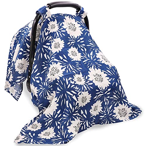 Breathable Muslin Baby Car Seat Cover for Girls - Lightweight Summer Canopy with Chamomile Print | Perfect for Strollers, Shopping, and Outdoor Activities