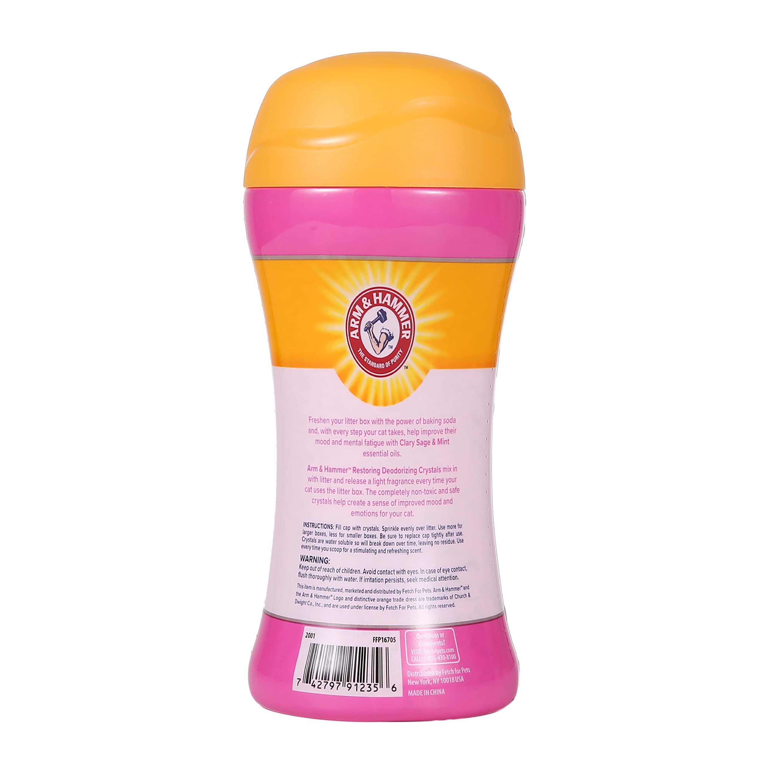 Arm & Hammer Cat Litter Deodorizer Crystals - Clary Sage & Mint Scented Odor Eliminator for Litter Boxes | 15oz | Long-Lasting Freshness for Multi-Cat Homes & Small Spaces