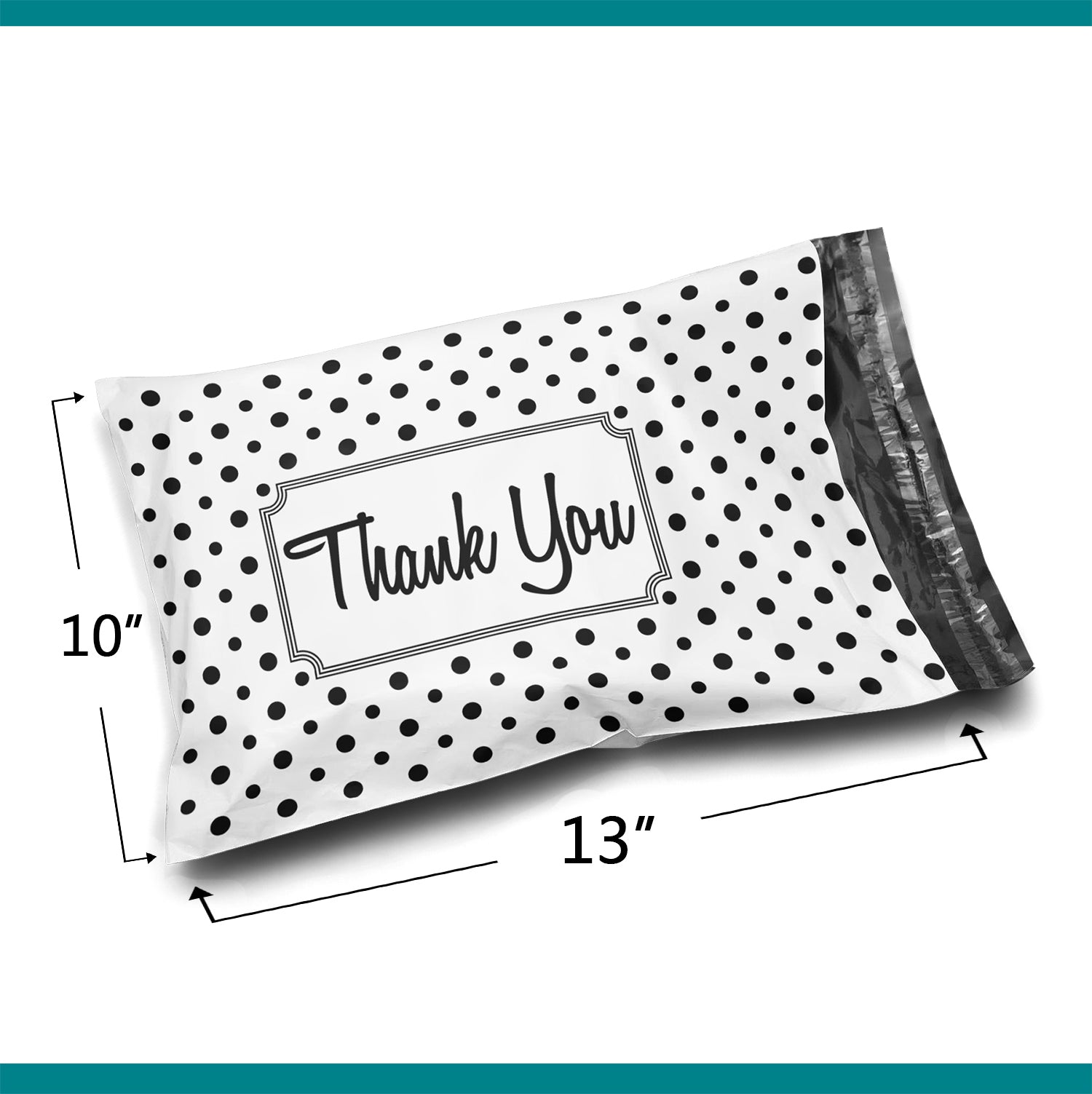 10 x 13 Inch Black & White Polka Dot Thank You Designer Poly Mailer Envelopes - 2 Mil Thick Plastic Shipping Bags for Ecommerce, Gifts & Wedding Favors | Shop4Mailers